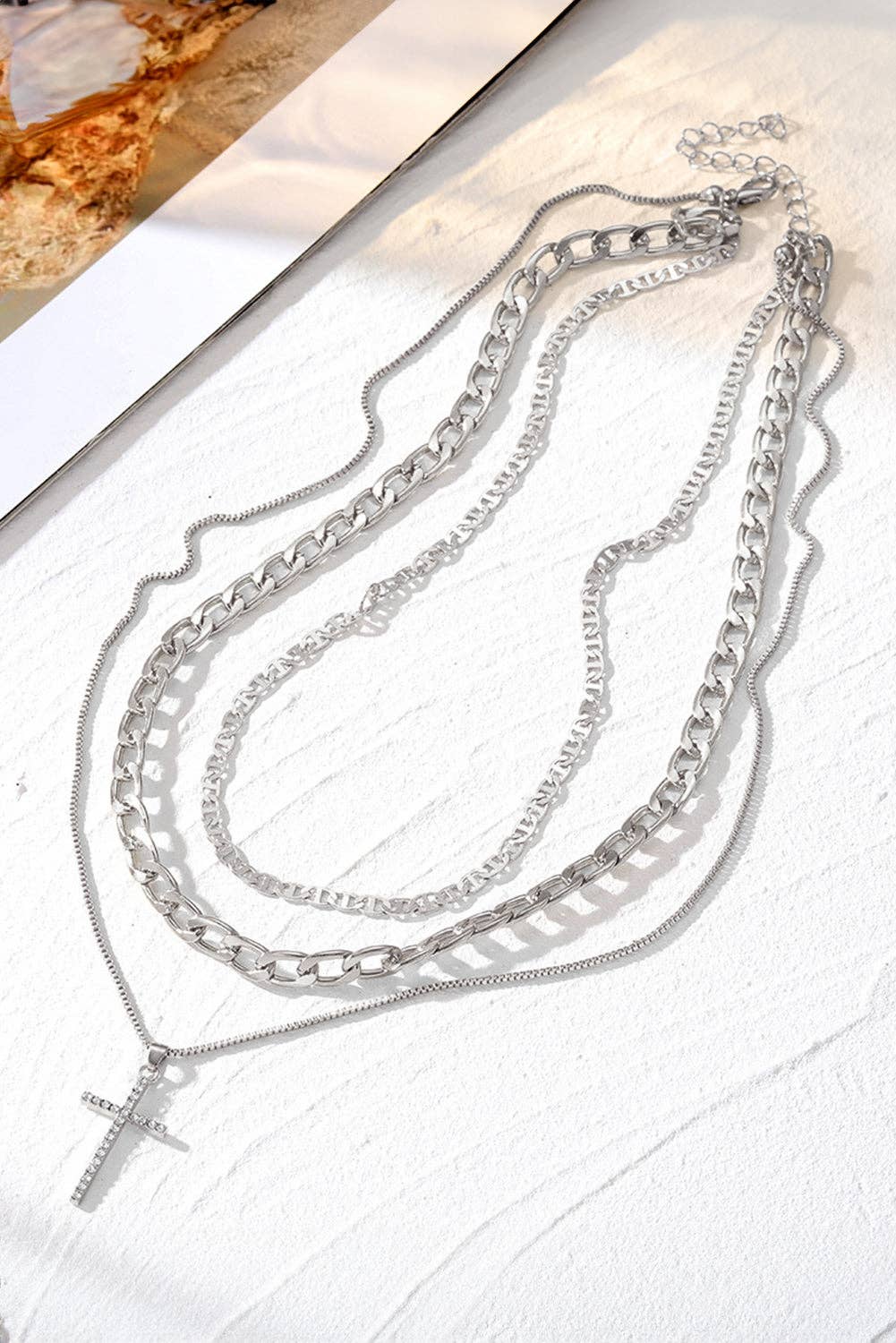 Gold Layered Chain Cross Pendant Necklace Set: Gold / 100%Alloy / ONE SIZE