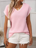 V-neck Short Sleeves Sweater Vest: Pink