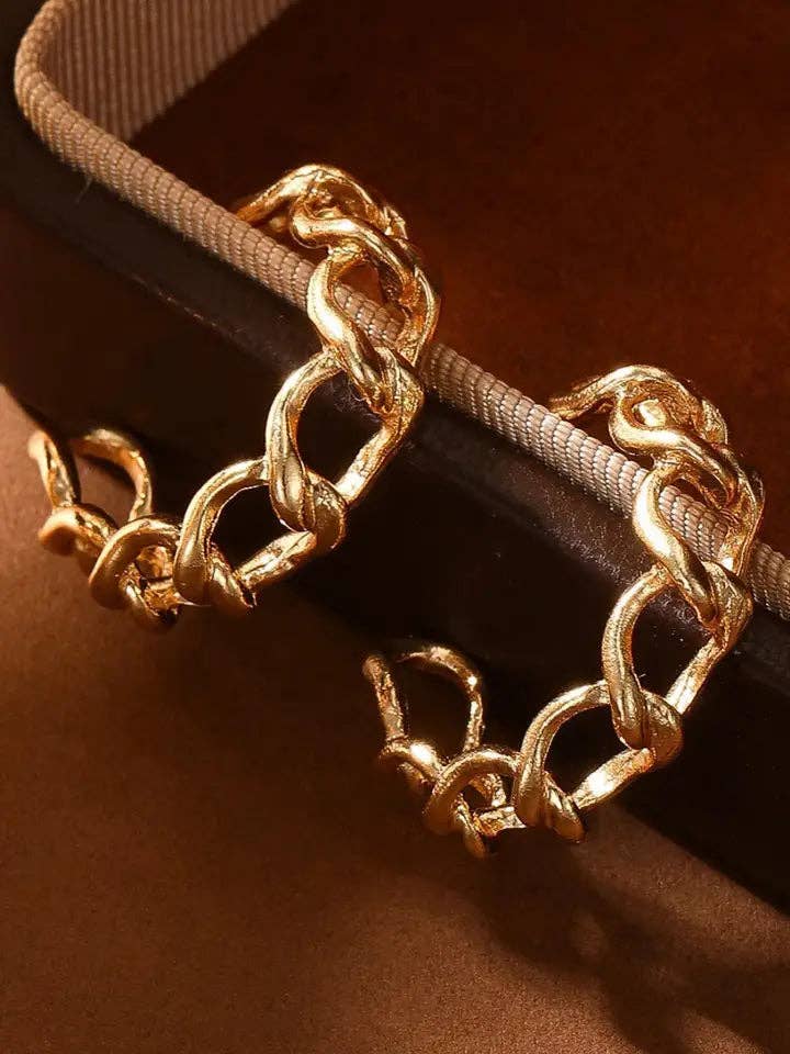 Gold Plated Hoop Chain Stud Earrings Women Jewelry: Gold / Alloy / ONE SIZE