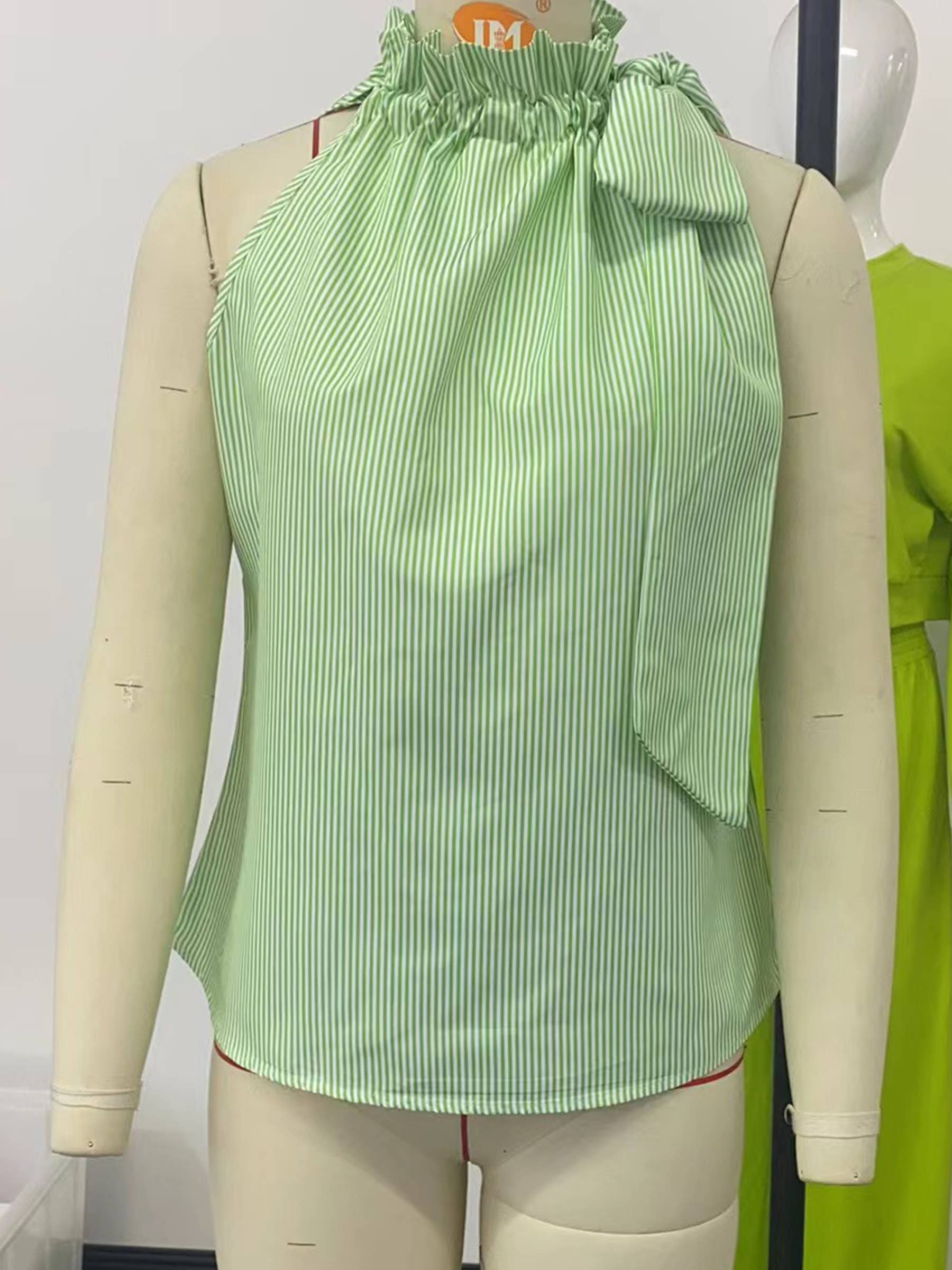 Sleeveless Striped High Neck Knot Sleeveless top: Pink / M