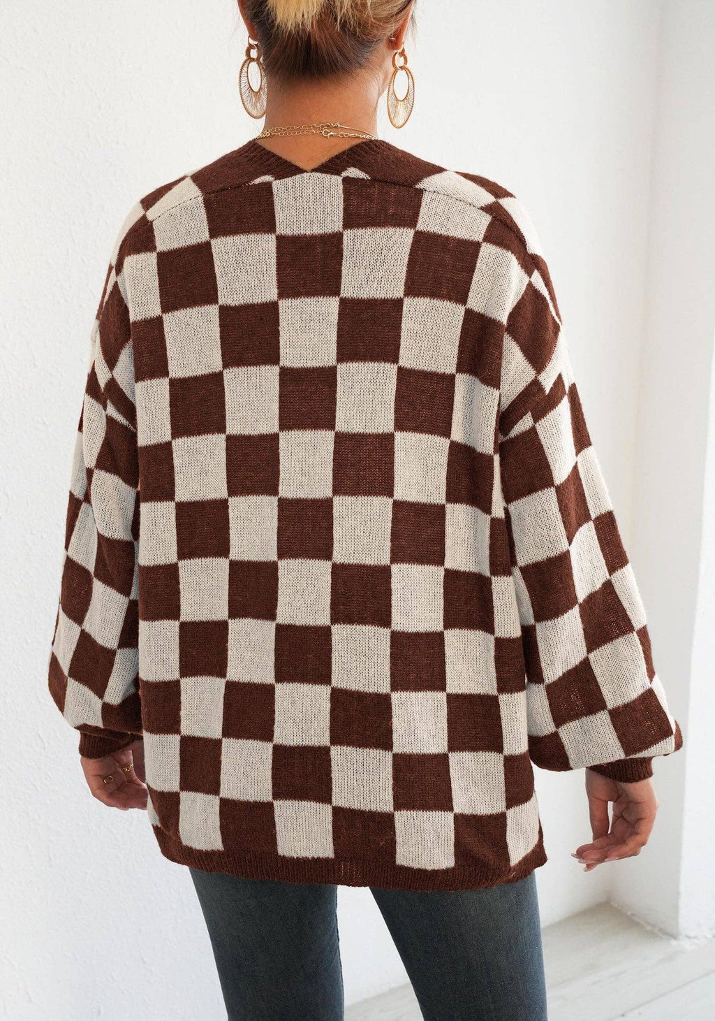 Plaid Colorblock Open Cardigan Sweater | Cozy Casual Layer: Black / XL