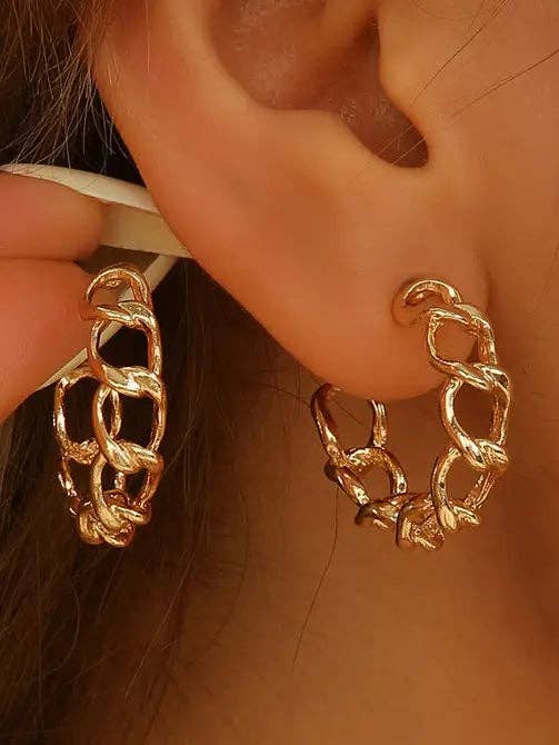 Gold Plated Hoop Chain Stud Earrings Women Jewelry: Gold / Alloy / ONE SIZE