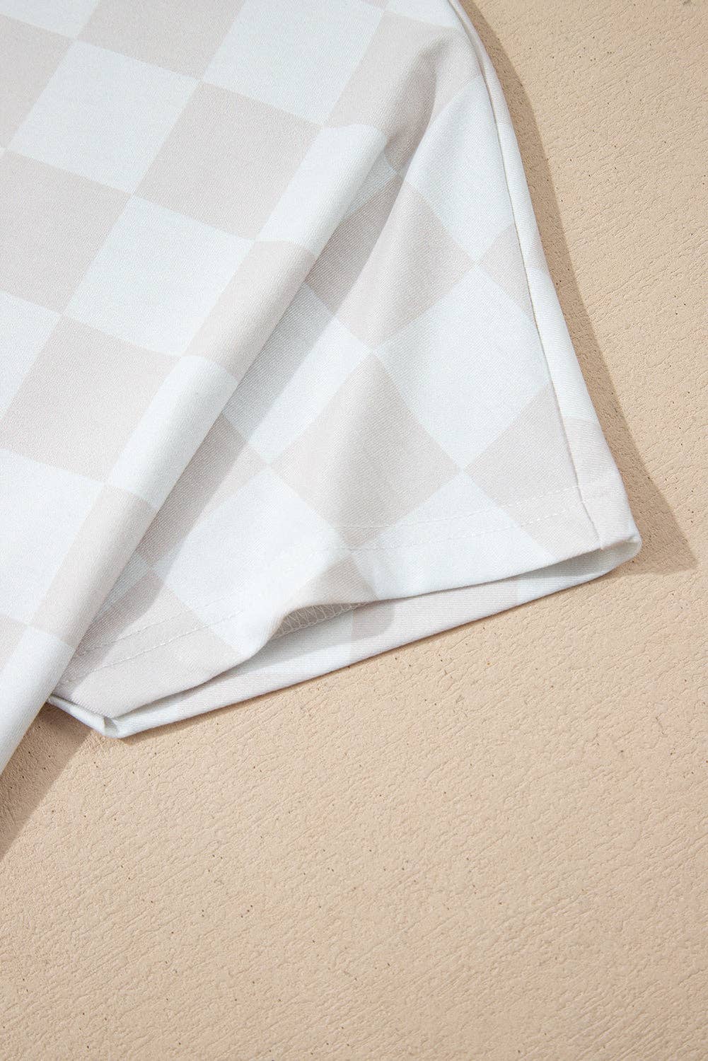 Beige Checkered Lounge Set V Neck Tee Shorts: Beige / 95%Polyester+5%Elastane / M
