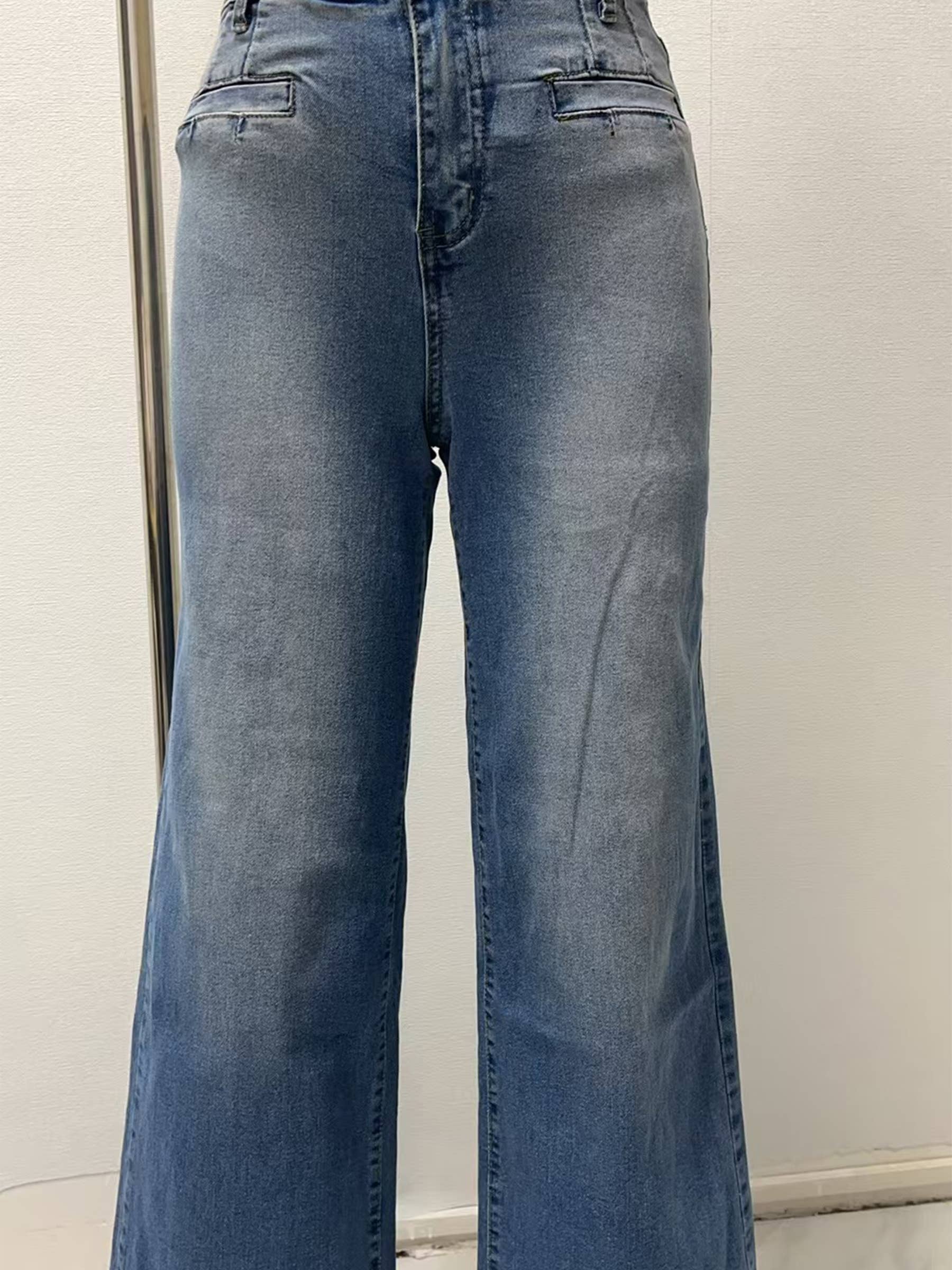High Waisted Wide Leg Long Pants: Blue / XL