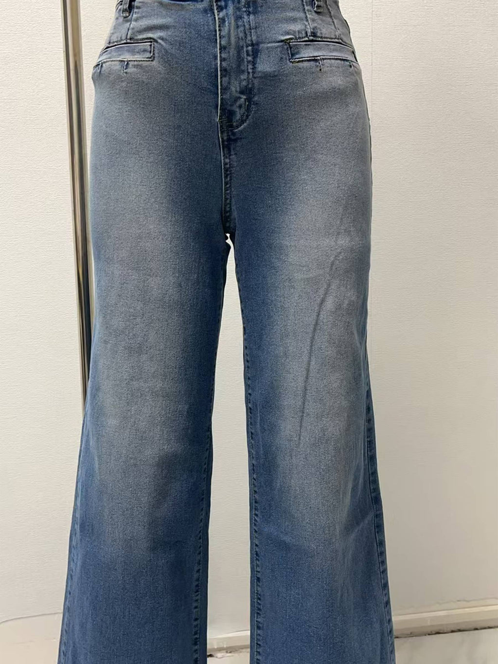 High Waisted Wide Leg Long Pants: Blue / S