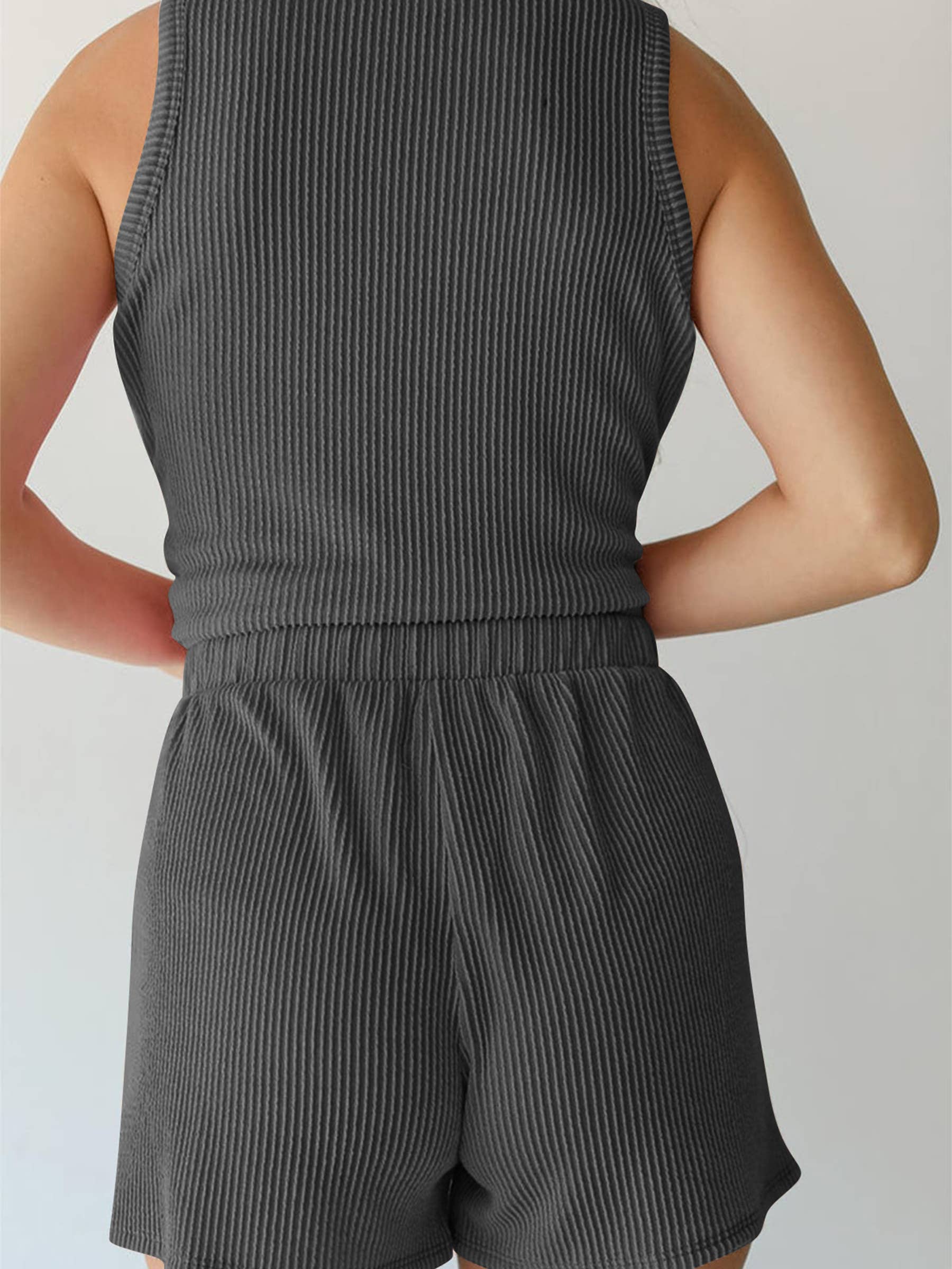 Sleeveless Vest Shorts Striped Two-piece Set: Gray