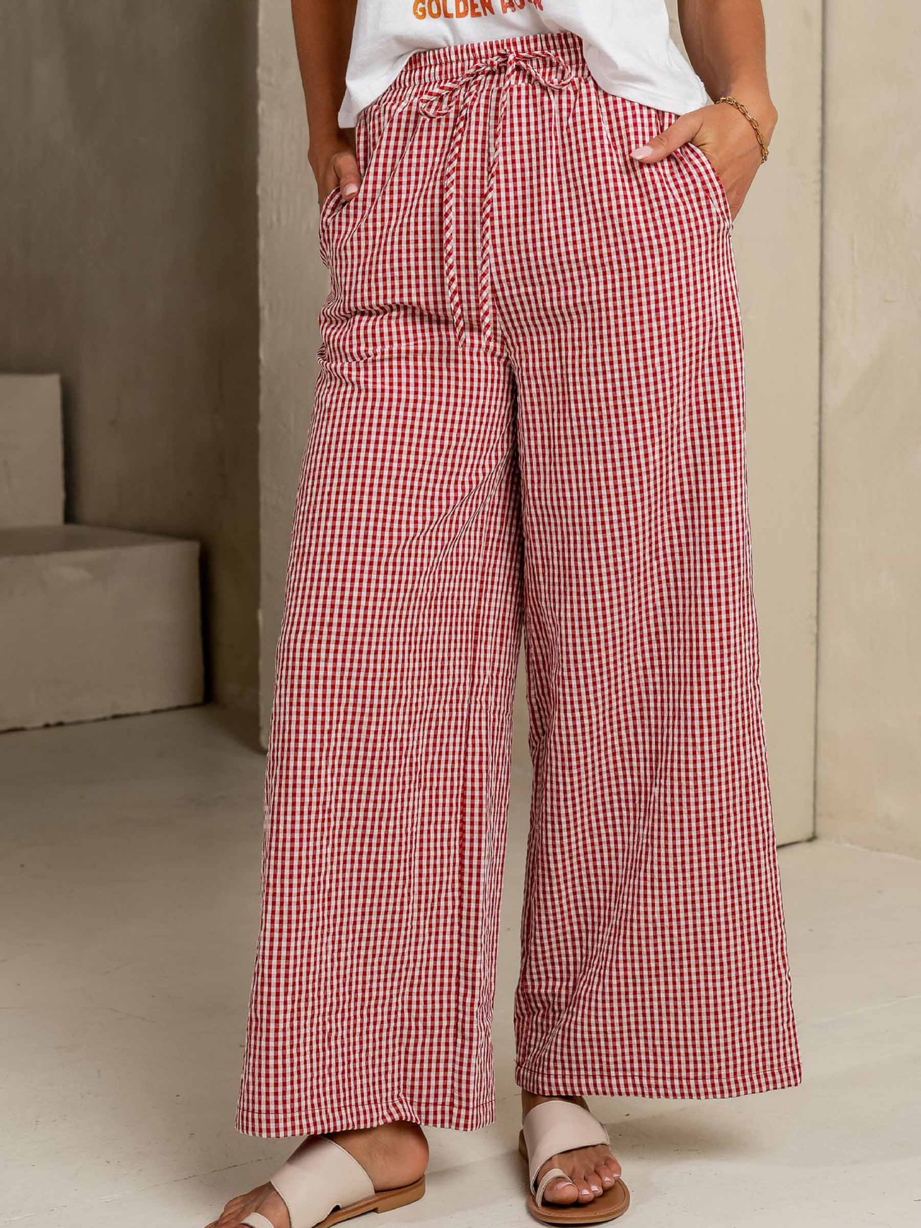 Casual Loose Checkered Straight Leg Pants: Black / S