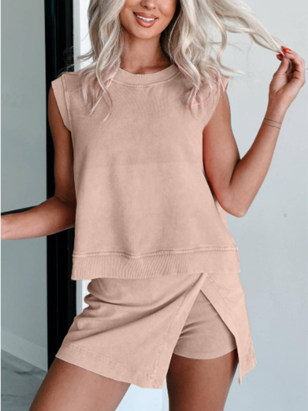 Sleeveless Top and Short Skirt Two Piece Set : Blue