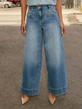 High Waisted Wide Leg Long Pants: Blue / M