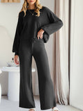 Round Neck Top With Drawstring and Elastic Pants Set: Black