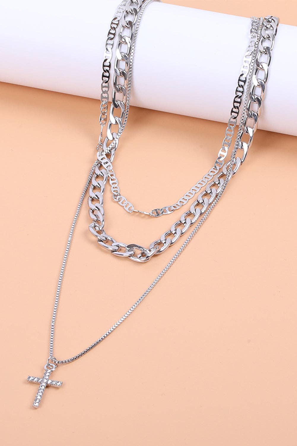 Gold Layered Chain Cross Pendant Necklace Set: Gold / 100%Alloy / ONE SIZE