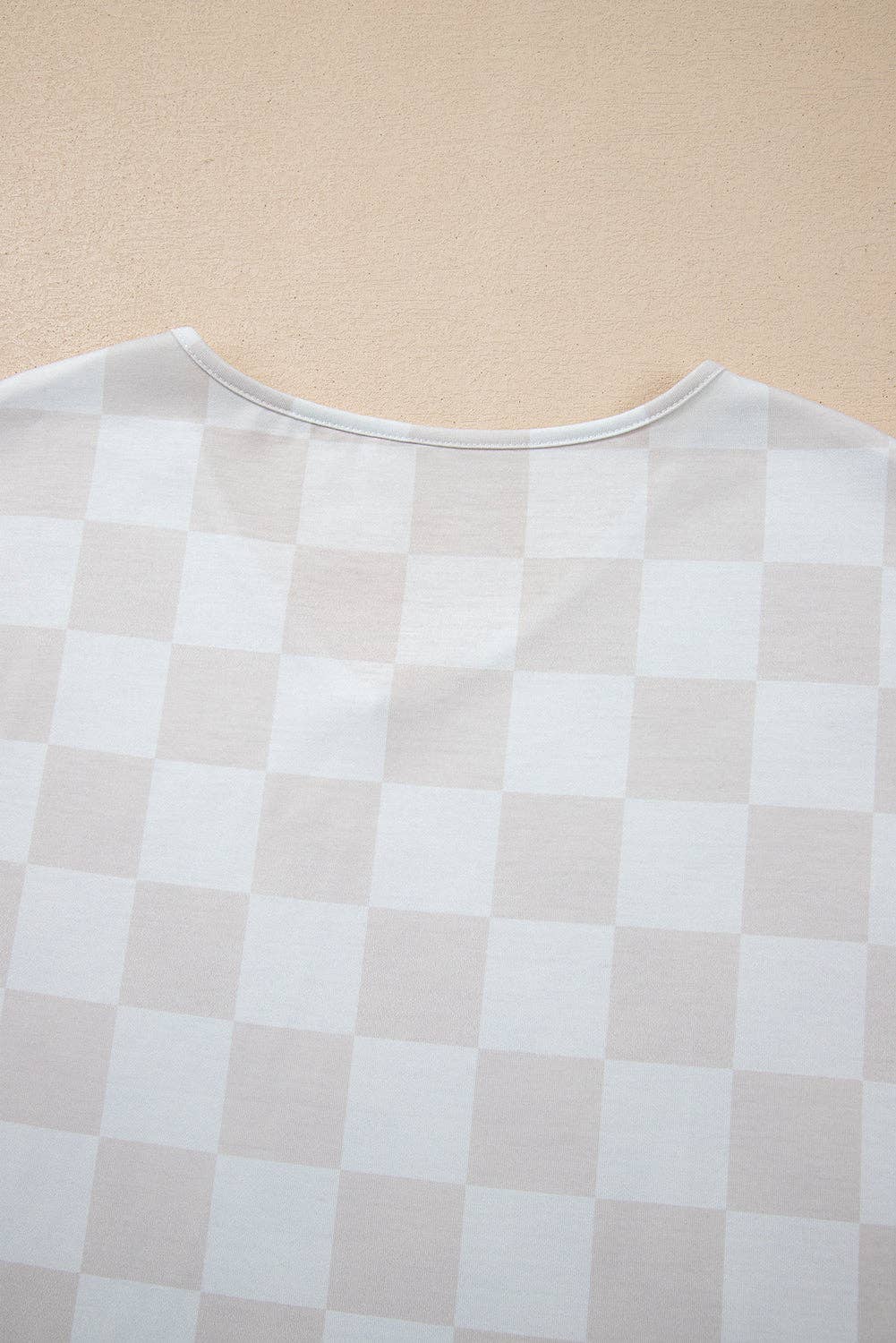 Beige Checkered Lounge Set V Neck Tee Shorts: Beige / 95%Polyester+5%Elastane / L