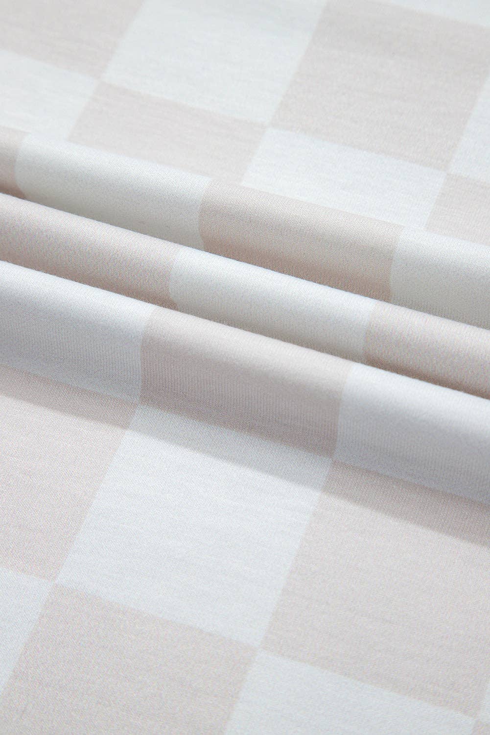 Beige Checkered Lounge Set V Neck Tee Shorts: Beige / 95%Polyester+5%Elastane / L
