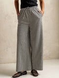 Casual Loose Checkered Straight Leg Pants: Black / L