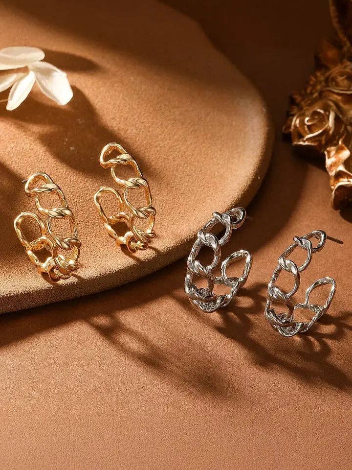 Gold Plated Hoop Chain Stud Earrings Women Jewelry: Gold / Alloy / ONE SIZE