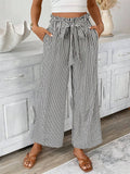Striped Casual Elegant Straight Leg Pants: Black / XL