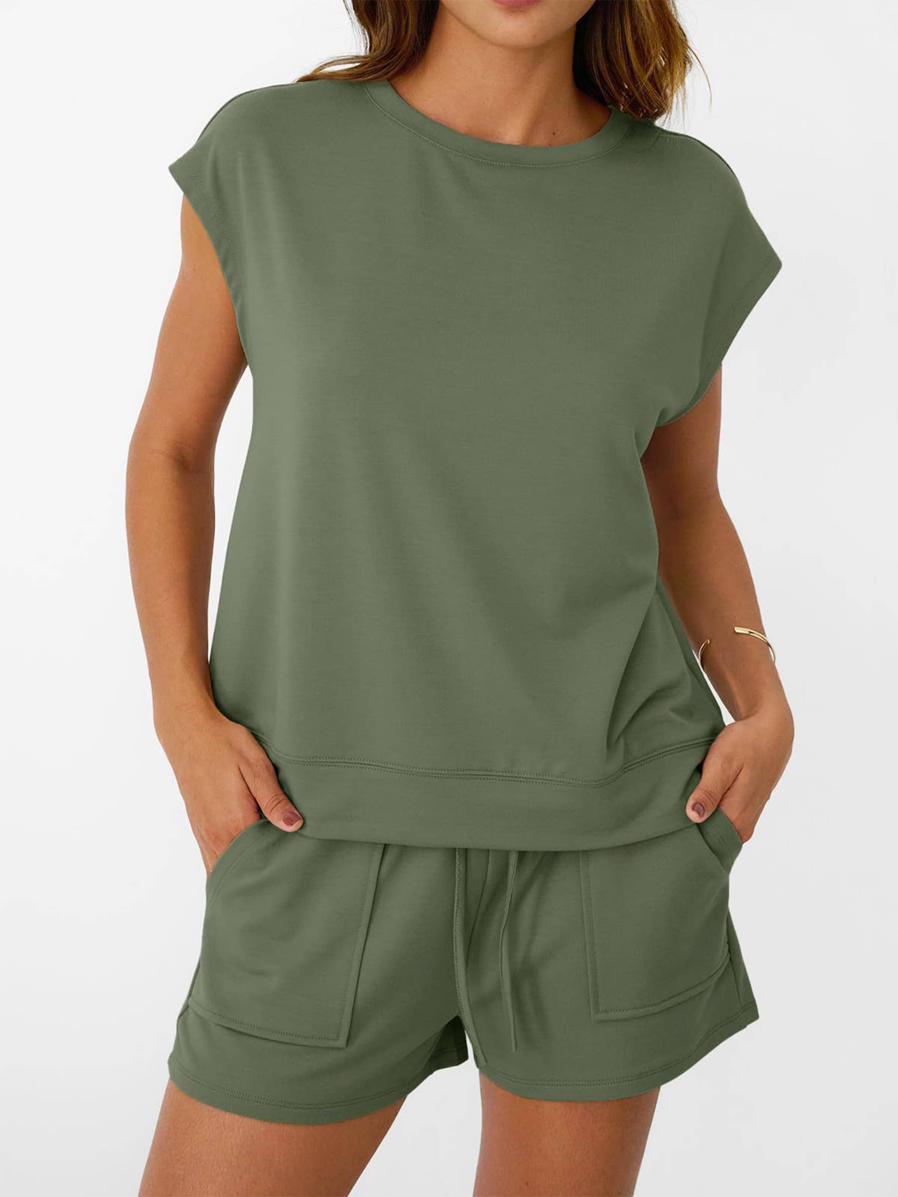 Round-neck Short-sleeved Top and Short Two-piece Casual Set