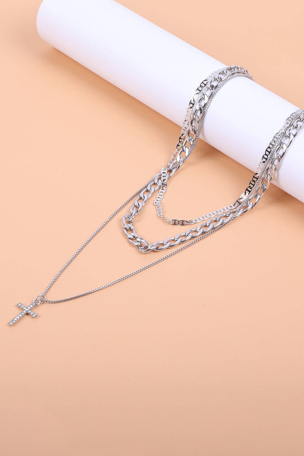 Gold Layered Chain Cross Pendant Necklace Set: Gold / 100%Alloy / ONE SIZE
