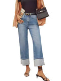 Loose Rolled Edge Cropped Jeans: Blue / XL