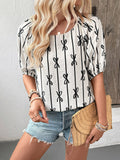 Bubble Sleeve Square Neck Bow Line Shirt: Black / M