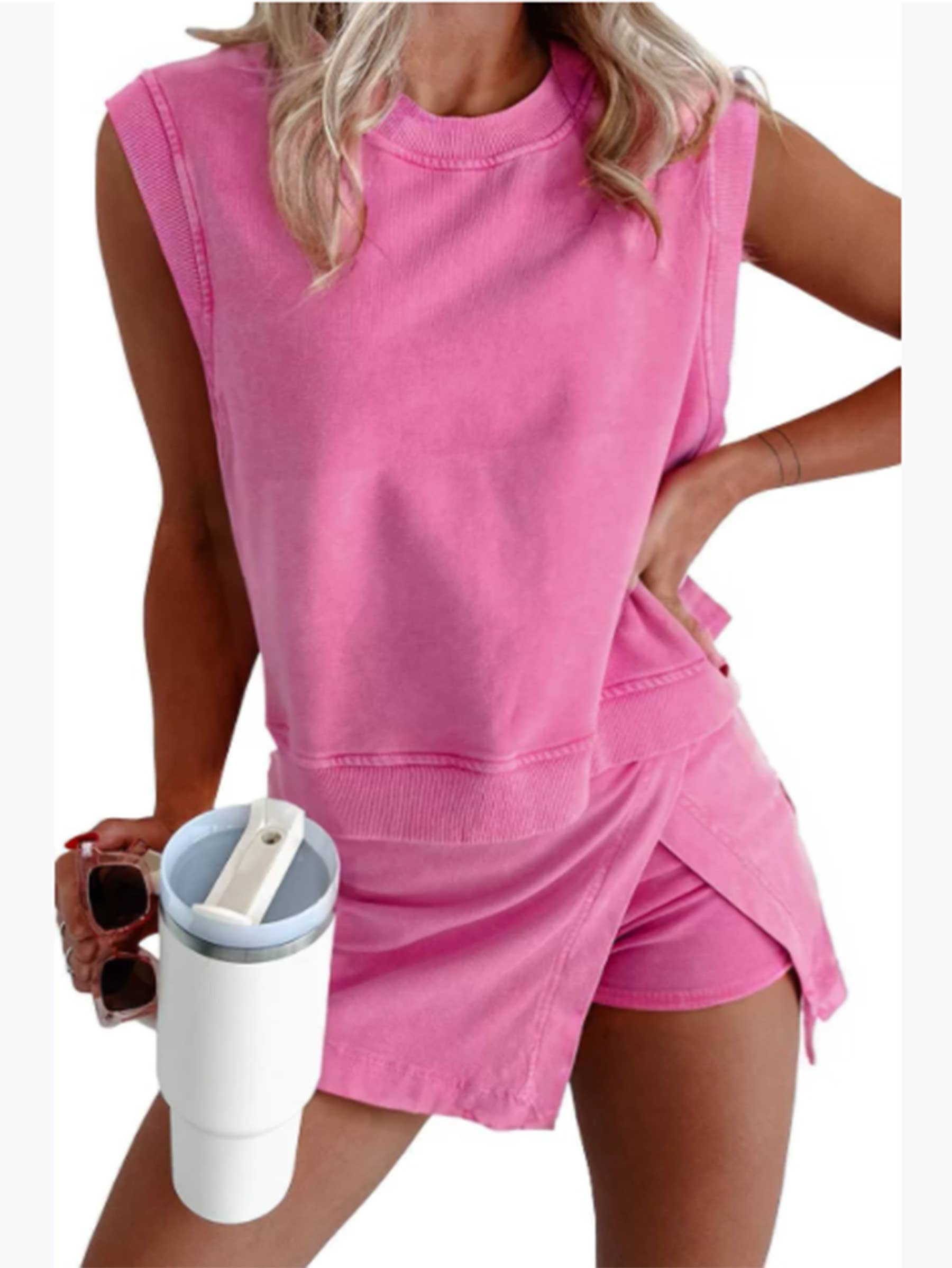 Sleeveless Top and Short Skirt Two Piece Set : Blue