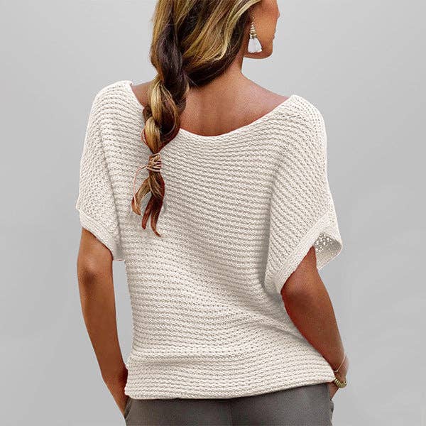 Loose Knit Short Sleeve Solid Color Summer Top: Apricot / 100%viscose / L