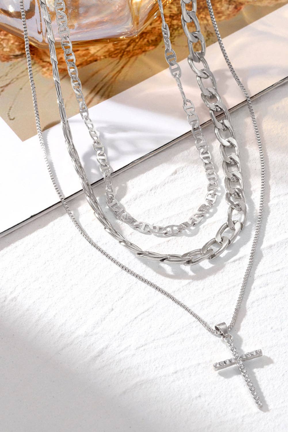 Gold Layered Chain Cross Pendant Necklace Set: Gold / 100%Alloy / ONE SIZE