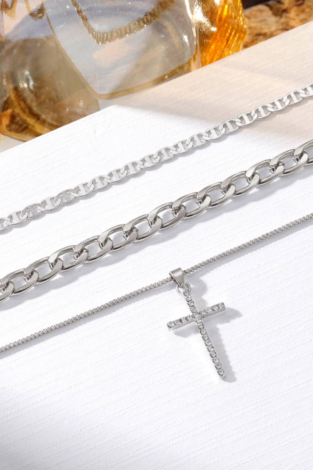 Gold Layered Chain Cross Pendant Necklace Set: Gold / 100%Alloy / ONE SIZE