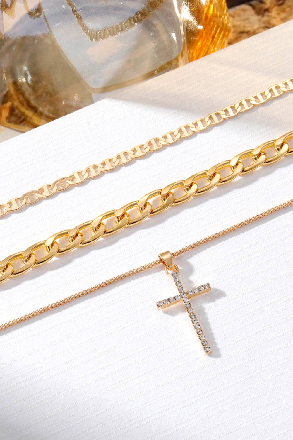 Gold Layered Chain Cross Pendant Necklace Set: Gold / 100%Alloy / ONE SIZE
