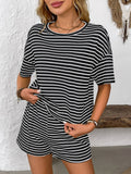 Knitted Striped Fashionable Casual Shorts Set: Black / M