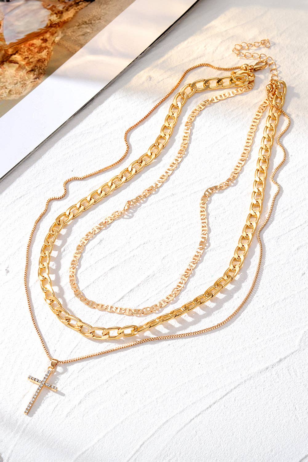 Gold Layered Chain Cross Pendant Necklace Set: Gold / 100%Alloy / ONE SIZE